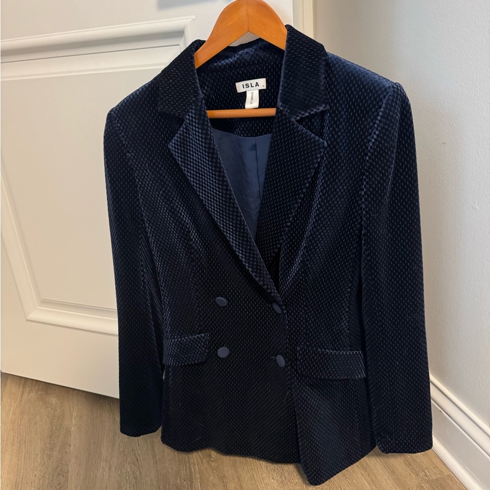 Frame Denim Blue Double-Breasted Blazer